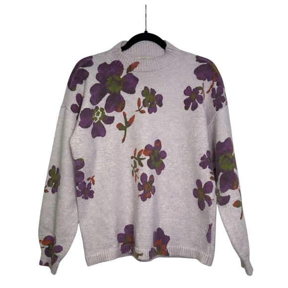 Loft Floral Med Petite Mock Neck Pullover Sweater - Picture 1 of 5